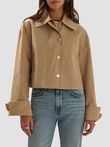 Favorite Daughter Women's The Rue Cotton-Blend Crop Jacket - Khaki | Thumbnail 4 Favorite Daughter Women's The Rue Cotton-Blend Crop Jacket - Khaki | Thumbnail 4