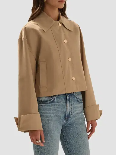 Favorite Daughter Women's The Rue Cotton-Blend Crop Jacket - Khaki | Thumbnail 5 Favorite Daughter Women's The Rue Cotton-Blend Crop Jacket - Khaki | Thumbnail 5