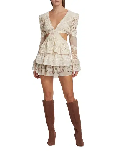 LoveShackFancy Women's Karine Cut-Out Lace Minidress - Magnolia Tea | Thumbnail 2 LoveShackFancy Women's Karine Cut-Out Lace Minidress - Magnolia Tea | Thumbnail 2