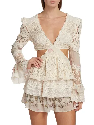 LoveShackFancy Women's Karine Cut-Out Lace Minidress - Magnolia Tea | Thumbnail 3 LoveShackFancy Women's Karine Cut-Out Lace Minidress - Magnolia Tea | Thumbnail 3