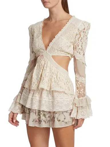 LoveShackFancy Women's Karine Cut-Out Lace Minidress - Magnolia Tea | Thumbnail 4 LoveShackFancy Women's Karine Cut-Out Lace Minidress - Magnolia Tea | Thumbnail 4
