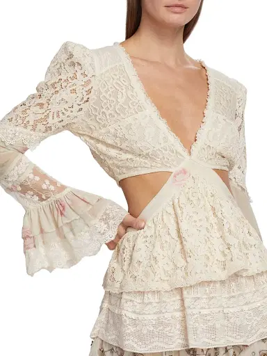 LoveShackFancy Women's Karine Cut-Out Lace Minidress - Magnolia Tea | Thumbnail 6 LoveShackFancy Women's Karine Cut-Out Lace Minidress - Magnolia Tea | Thumbnail 6