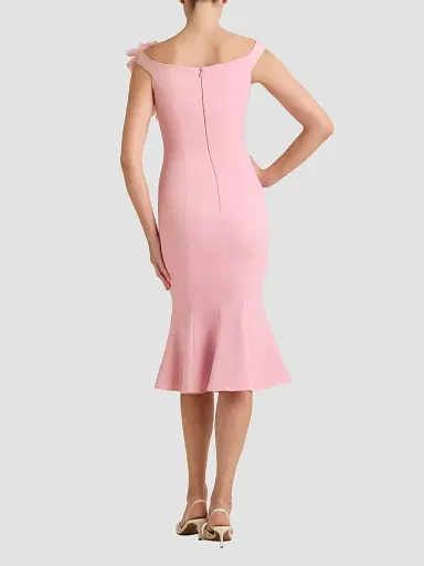 Teri Jon by Rickie Freeman Women's Off-The-Shoulder Trumpet-Hem Crepe Midi Dress - Rose Pink | Thumbnail 3 Teri Jon by Rickie Freeman Women's Off-The-Shoulder Trumpet-Hem Crepe Midi Dress - Rose Pink | Thumbnail 3