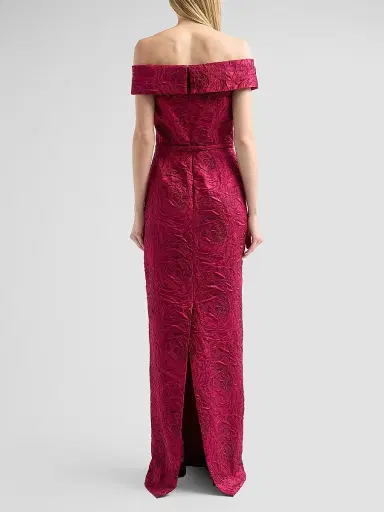 Teri Jon by Rickie Freeman Women's Jacquard Off-The-Shoulder Gown - Lipstick | Thumbnail 2 Teri Jon by Rickie Freeman Women's Jacquard Off-The-Shoulder Gown - Lipstick | Thumbnail 2
