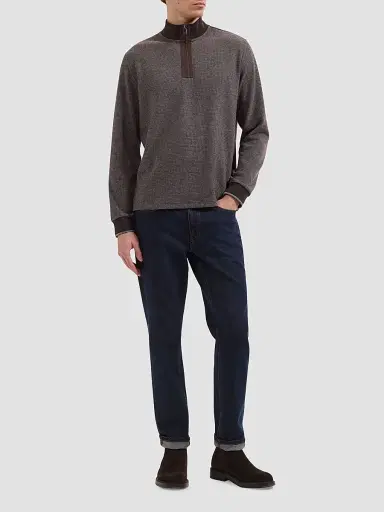 Bugatchi Men's Micro-Houndstooth Knit Quarter-Zip Sweater - Truffle | Thumbnail 2 Bugatchi Men's Micro-Houndstooth Knit Quarter-Zip Sweater - Truffle | Thumbnail 2