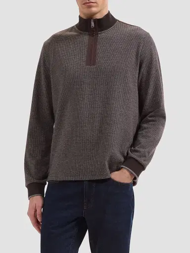 Bugatchi Men's Micro-Houndstooth Knit Quarter-Zip Sweater - Truffle | Thumbnail 4 Bugatchi Men's Micro-Houndstooth Knit Quarter-Zip Sweater - Truffle | Thumbnail 4