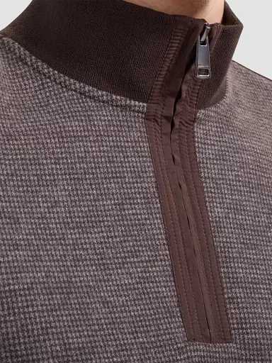 Bugatchi Men's Micro-Houndstooth Knit Quarter-Zip Sweater - Truffle | Thumbnail 5 Bugatchi Men's Micro-Houndstooth Knit Quarter-Zip Sweater - Truffle | Thumbnail 5