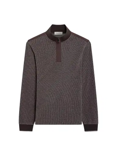 Bugatchi Men's Micro-Houndstooth Knit Quarter-Zip Sweater - Truffle | Thumbnail 1 Bugatchi Men's Micro-Houndstooth Knit Quarter-Zip Sweater - Truffle | Thumbnail 1