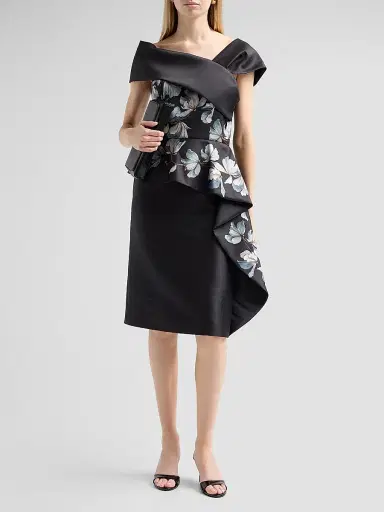 Teri Jon by Rickie Freeman Women's Placement Print Mikado Cocktail Dress - Black Multi | Thumbnail 2 Teri Jon by Rickie Freeman Women's Placement Print Mikado Cocktail Dress - Black Multi | Thumbnail 2