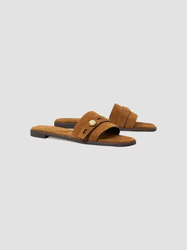 Tory Burch Women's Romy Suede Flat Sandals - Caramel | Thumbnail 3 Tory Burch Women's Romy Suede Flat Sandals - Caramel | Thumbnail 3