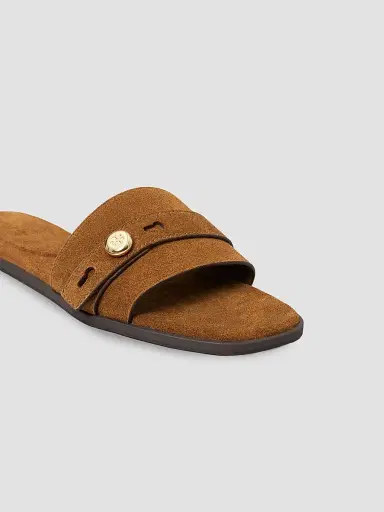 Tory Burch Women's Romy Suede Flat Sandals - Caramel | Thumbnail 5 Tory Burch Women's Romy Suede Flat Sandals - Caramel | Thumbnail 5