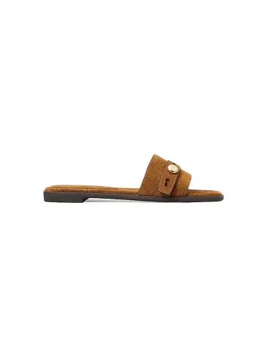 Tory Burch Women's Romy Suede Flat Sandals - Caramel | Thumbnail 1 Tory Burch Women's Romy Suede Flat Sandals - Caramel | Thumbnail 1