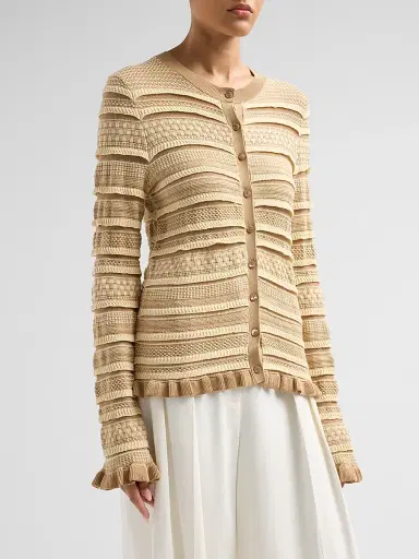 Ramy Brook Women's Callie Textured Stripe Cardigan - Camel Combo | Thumbnail 4 Ramy Brook Women's Callie Textured Stripe Cardigan - Camel Combo | Thumbnail 4