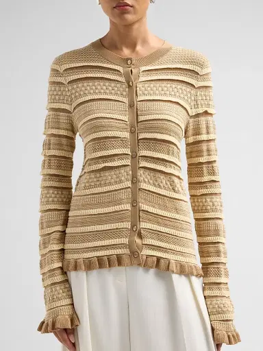 Ramy Brook Women's Callie Textured Stripe Cardigan - Camel Combo | Thumbnail 5 Ramy Brook Women's Callie Textured Stripe Cardigan - Camel Combo | Thumbnail 5