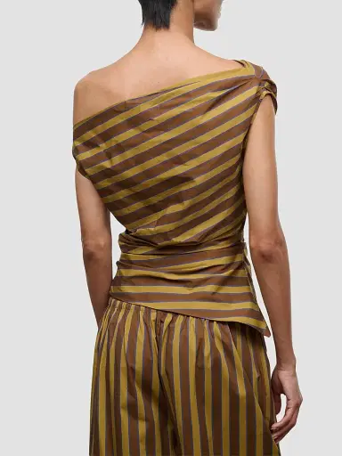 Staud Women's Phare Asymmetric Top - Cigar Stripe - Size 14 | Thumbnail 3 Staud Women's Phare Asymmetric Top - Cigar Stripe - Size 14 | Thumbnail 3