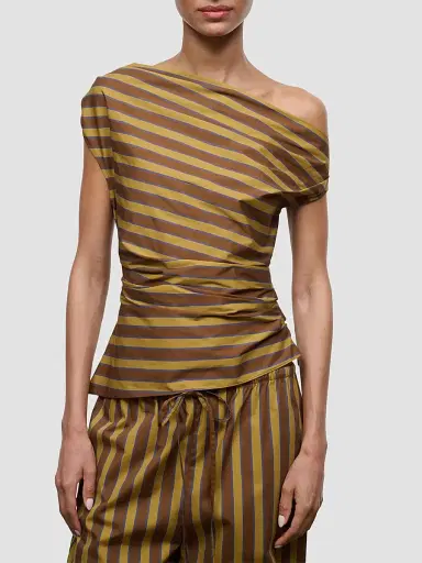 Staud Women's Phare Asymmetric Top - Cigar Stripe - Size 14 | Thumbnail 4 Staud Women's Phare Asymmetric Top - Cigar Stripe - Size 14 | Thumbnail 4