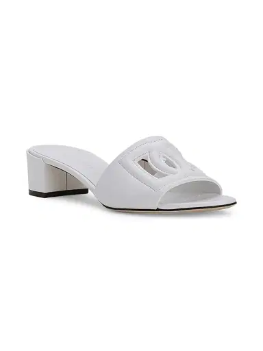 Dolce & Gabbana Women's 40MM DG Cut-Out Leather Mules - White | Thumbnail 2 Dolce & Gabbana Women's 40MM DG Cut-Out Leather Mules - White | Thumbnail 2