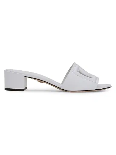 Dolce & Gabbana Women's 40MM DG Cut-Out Leather Mules - White | Thumbnail 1 Dolce & Gabbana Women's 40MM DG Cut-Out Leather Mules - White | Thumbnail 1