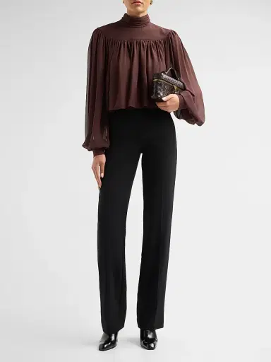 Ronny Kobo Women's Aerin Gathered Jersey Top - Chocolate | Thumbnail 2 Ronny Kobo Women's Aerin Gathered Jersey Top - Chocolate | Thumbnail 2