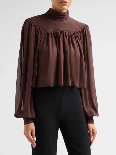 Ronny Kobo Women's Aerin Gathered Jersey Top - Chocolate | Thumbnail 4 Ronny Kobo Women's Aerin Gathered Jersey Top - Chocolate | Thumbnail 4