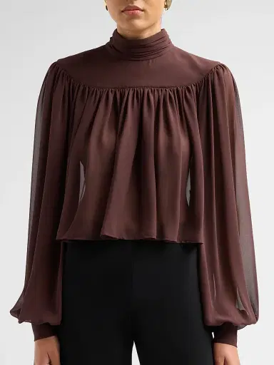 Ronny Kobo Women's Aerin Gathered Jersey Top - Chocolate | Thumbnail 5 Ronny Kobo Women's Aerin Gathered Jersey Top - Chocolate | Thumbnail 5