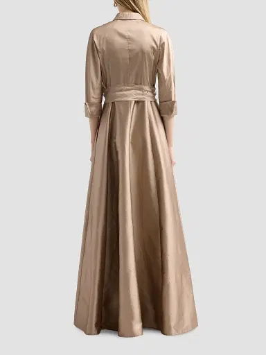 Teri Jon by Rickie Freeman Women's Shirt Waist Tafetta Gown - Gold | Thumbnail 3 Teri Jon by Rickie Freeman Women's Shirt Waist Tafetta Gown - Gold | Thumbnail 3