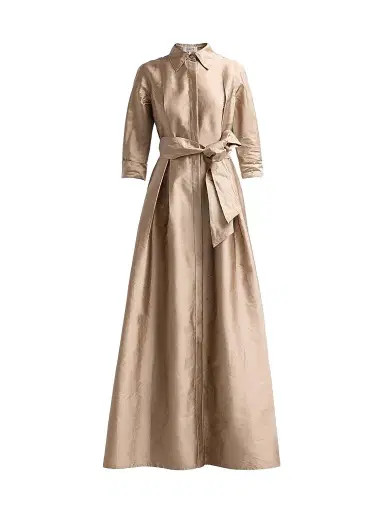 Teri Jon by Rickie Freeman Women's Shirt Waist Tafetta Gown - Gold | Thumbnail 1 Teri Jon by Rickie Freeman Women's Shirt Waist Tafetta Gown - Gold | Thumbnail 1