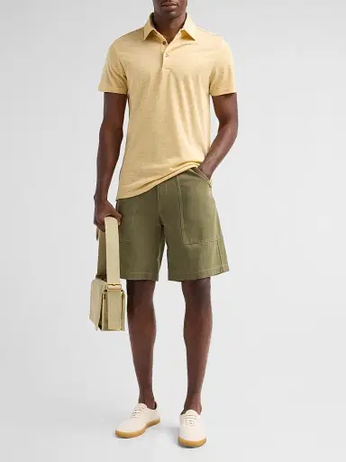 Saks Fifth Avenue Men's Heathered Linen-Cotton Piqué Polo Shirt - Yellow | Thumbnail 2 Saks Fifth Avenue Men's Heathered Linen-Cotton Piqué Polo Shirt - Yellow | Thumbnail 2