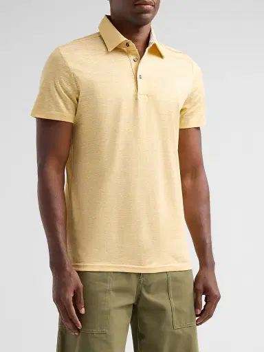 Saks Fifth Avenue Men's Heathered Linen-Cotton Piqué Polo Shirt - Yellow | Thumbnail 4 Saks Fifth Avenue Men's Heathered Linen-Cotton Piqué Polo Shirt - Yellow | Thumbnail 4