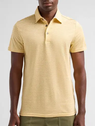 Saks Fifth Avenue Men's Heathered Linen-Cotton Piqué Polo Shirt - Yellow | Thumbnail 5 Saks Fifth Avenue Men's Heathered Linen-Cotton Piqué Polo Shirt - Yellow | Thumbnail 5