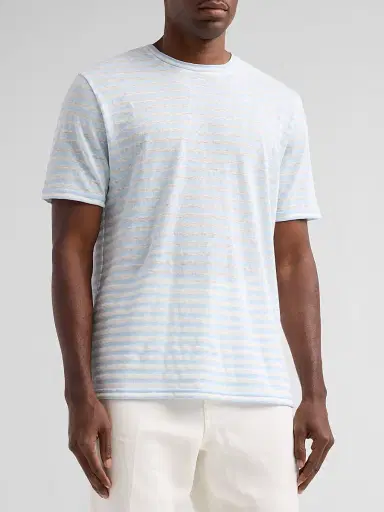 Saks Fifth Avenue Men's Striped Linen-Blend Crewneck T-Shirt - Light Blue - Size XXL | Thumbnail 4 Saks Fifth Avenue Men's Striped Linen-Blend Crewneck T-Shirt - Light Blue - Size XXL | Thumbnail 4