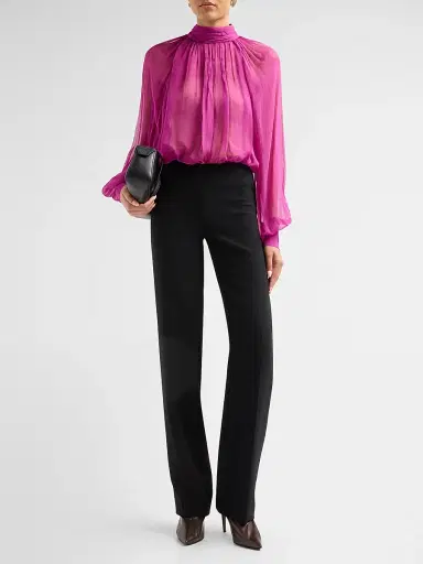 Ronny Kobo Women's Zenia Draped Sheer Blouse - Rouge | Thumbnail 2 Ronny Kobo Women's Zenia Draped Sheer Blouse - Rouge | Thumbnail 2