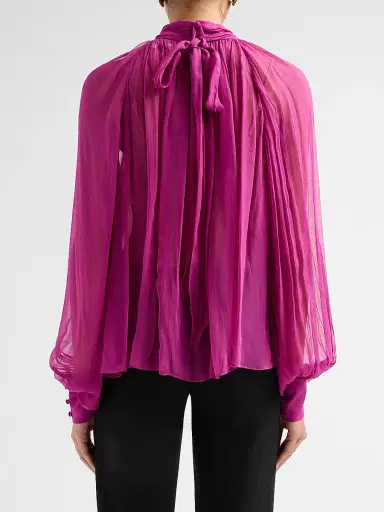 Ronny Kobo Women's Zenia Draped Sheer Blouse - Rouge | Thumbnail 3 Ronny Kobo Women's Zenia Draped Sheer Blouse - Rouge | Thumbnail 3