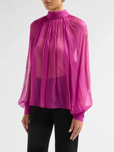 Ronny Kobo Women's Zenia Draped Sheer Blouse - Rouge | Thumbnail 4 Ronny Kobo Women's Zenia Draped Sheer Blouse - Rouge | Thumbnail 4