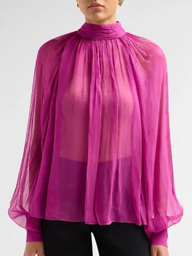 Ronny Kobo Women's Zenia Draped Sheer Blouse - Rouge | Thumbnail 5 Ronny Kobo Women's Zenia Draped Sheer Blouse - Rouge | Thumbnail 5