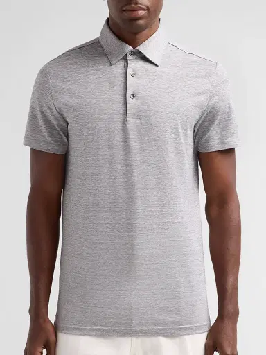 Saks Fifth Avenue Men's Heathered Linen-Cotton Piqué Polo Shirt - Grey - Size XXL | Thumbnail 5 Saks Fifth Avenue Men's Heathered Linen-Cotton Piqué Polo Shirt - Grey - Size XXL | Thumbnail 5