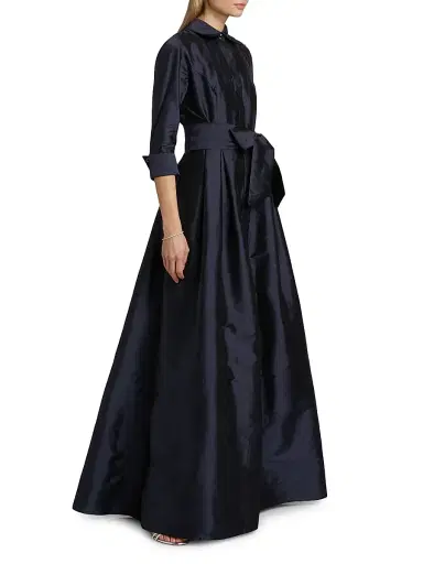 Teri Jon by Rickie Freeman Women's Shirt Waist Tafetta Gown - Navy | Thumbnail 2 Teri Jon by Rickie Freeman Women's Shirt Waist Tafetta Gown - Navy | Thumbnail 2