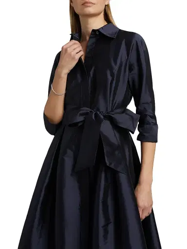 Teri Jon by Rickie Freeman Women's Shirt Waist Tafetta Gown - Navy | Thumbnail 3 Teri Jon by Rickie Freeman Women's Shirt Waist Tafetta Gown - Navy | Thumbnail 3