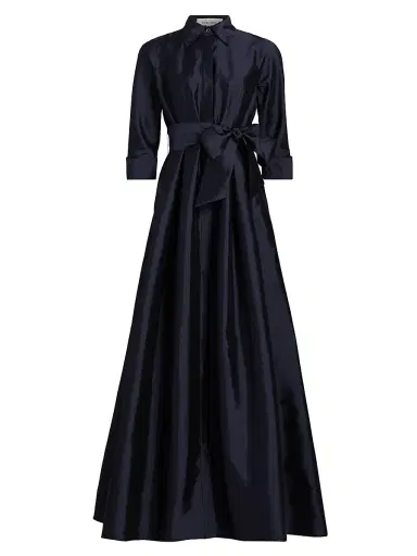 Teri Jon by Rickie Freeman Women's Shirt Waist Tafetta Gown - Navy | Thumbnail 1 Teri Jon by Rickie Freeman Women's Shirt Waist Tafetta Gown - Navy | Thumbnail 1