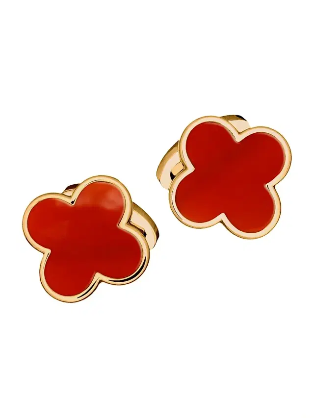 Men's Four Leaf Clover Goldtone & Malachite Cufflinks - Red Men's Four Leaf Clover Goldtone & Malachite Cufflinks - Red