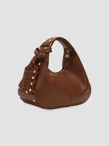 Ganni Women's Mini Studded Logo Hobo Bag - Sorrel Horse | Thumbnail 2 Ganni Women's Mini Studded Logo Hobo Bag - Sorrel Horse | Thumbnail 2