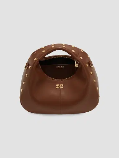 Ganni Women's Mini Studded Logo Hobo Bag - Sorrel Horse | Thumbnail 3 Ganni Women's Mini Studded Logo Hobo Bag - Sorrel Horse | Thumbnail 3