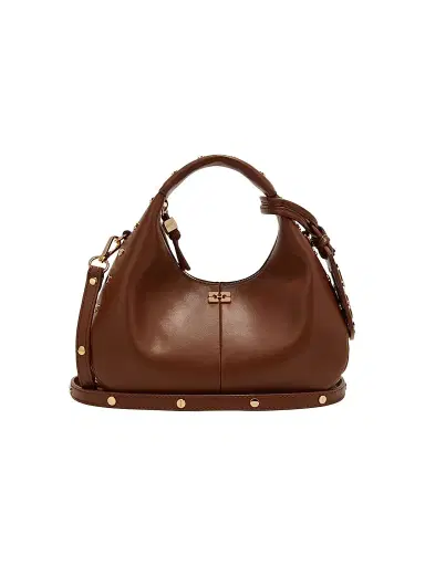 Ganni Women's Mini Studded Logo Hobo Bag - Sorrel Horse | Thumbnail 1 Ganni Women's Mini Studded Logo Hobo Bag - Sorrel Horse | Thumbnail 1