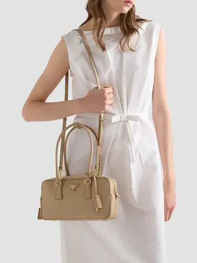 Prada Women's Saffiano Leather Top Handle Bag - Beige | Thumbnail 3 Prada Women's Saffiano Leather Top Handle Bag - Beige | Thumbnail 3