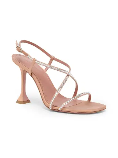 Amina Muaddi Women's Sally 95MM Crystal-Embellished Silk Sandals - Latte Satin White Crystals | Thumbnail 2 Amina Muaddi Women's Sally 95MM Crystal-Embellished Silk Sandals - Latte Satin White Crystals | Thumbnail 2