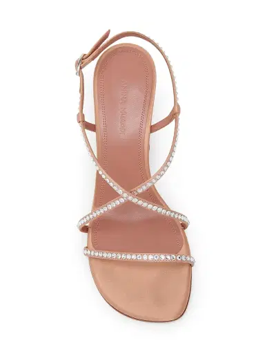 Amina Muaddi Women's Sally 95MM Crystal-Embellished Silk Sandals - Latte Satin White Crystals | Thumbnail 4 Amina Muaddi Women's Sally 95MM Crystal-Embellished Silk Sandals - Latte Satin White Crystals | Thumbnail 4