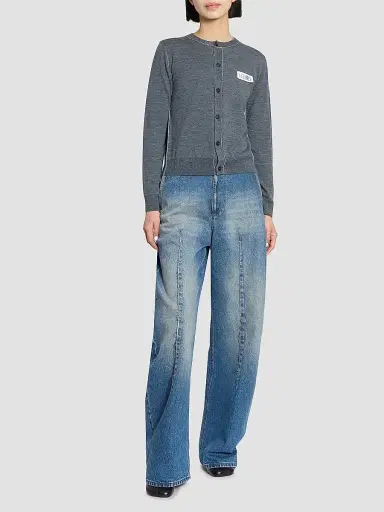 MM6 MAISON MARGIELA Women's Contrast-Seam Virgin Wool-Blend Cardigan - Grey Melange - Size XS | Thumbnail 2 MM6 MAISON MARGIELA Women's Contrast-Seam Virgin Wool-Blend Cardigan - Grey Melange - Size XS | Thumbnail 2