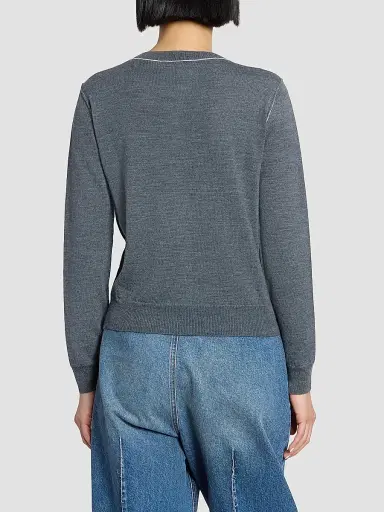 MM6 MAISON MARGIELA Women's Contrast-Seam Virgin Wool-Blend Cardigan - Grey Melange - Size XS | Thumbnail 3 MM6 MAISON MARGIELA Women's Contrast-Seam Virgin Wool-Blend Cardigan - Grey Melange - Size XS | Thumbnail 3