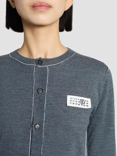 MM6 MAISON MARGIELA Women's Contrast-Seam Virgin Wool-Blend Cardigan - Grey Melange - Size XS | Thumbnail 4 MM6 MAISON MARGIELA Women's Contrast-Seam Virgin Wool-Blend Cardigan - Grey Melange - Size XS | Thumbnail 4
