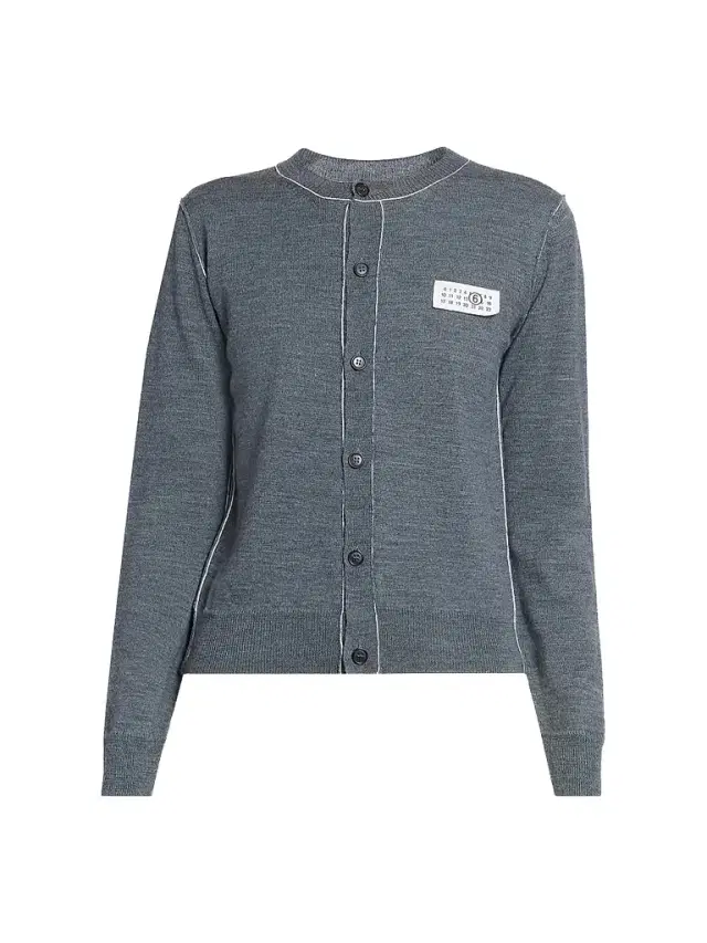Women's Contrast-Seam Virgin Wool-Blend Cardigan - Grey Melange Women's Contrast-Seam Virgin Wool-Blend Cardigan - Grey Melange